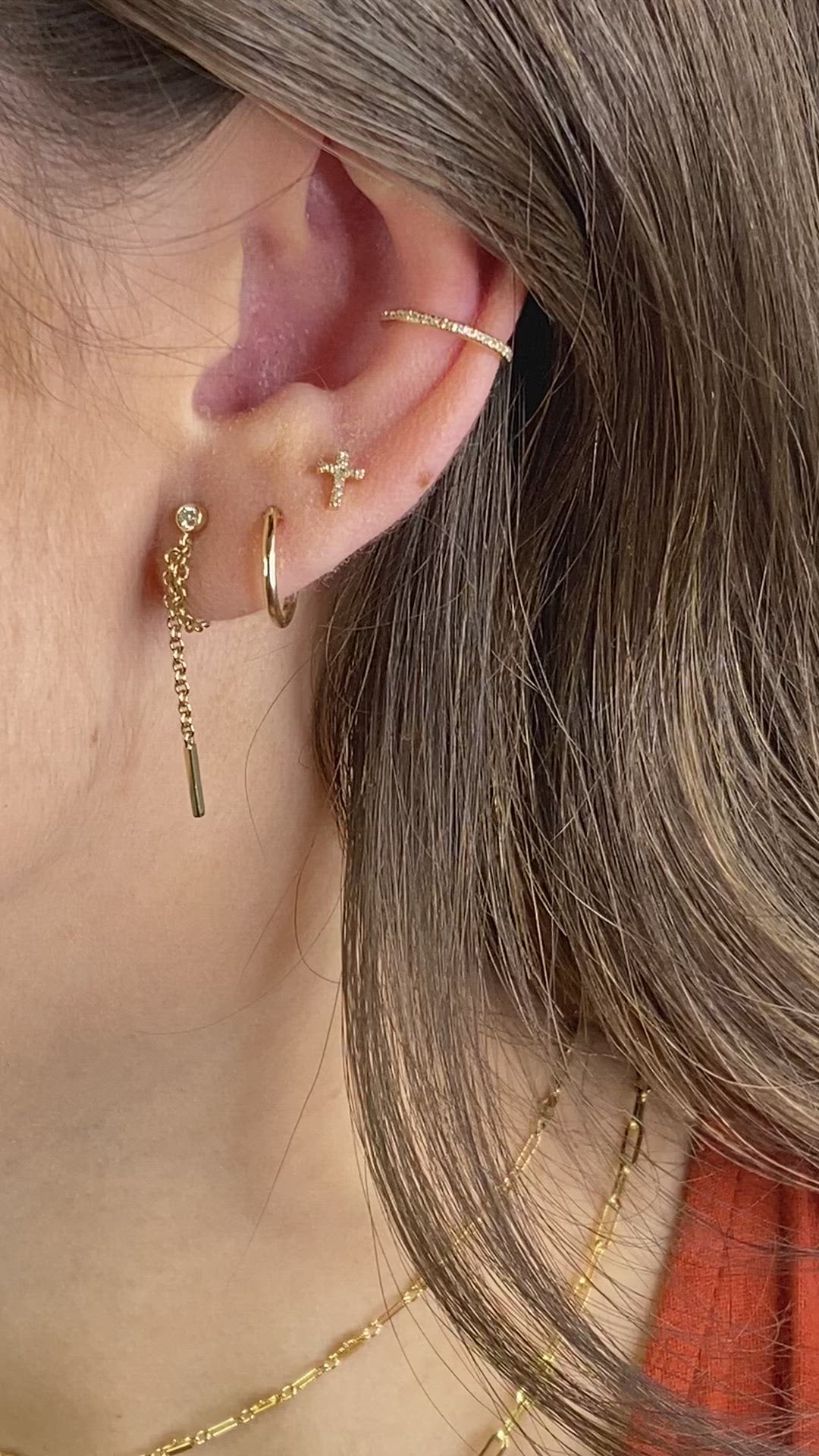 14K Gold Diamond Drop Chain Earrings |Front-to-Back Design